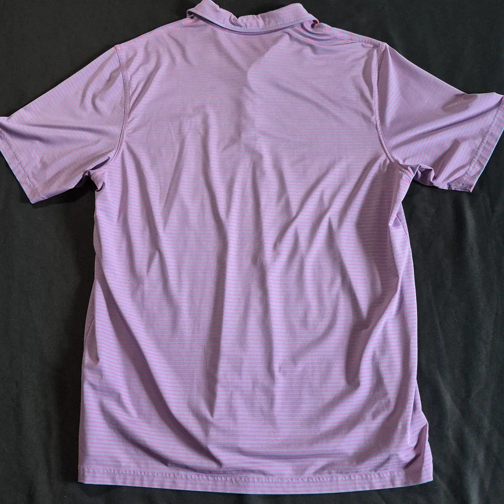 Vineyard Vines Performance Polo Short Sleeve Shirt XL Blue Pink Stripes Whale
